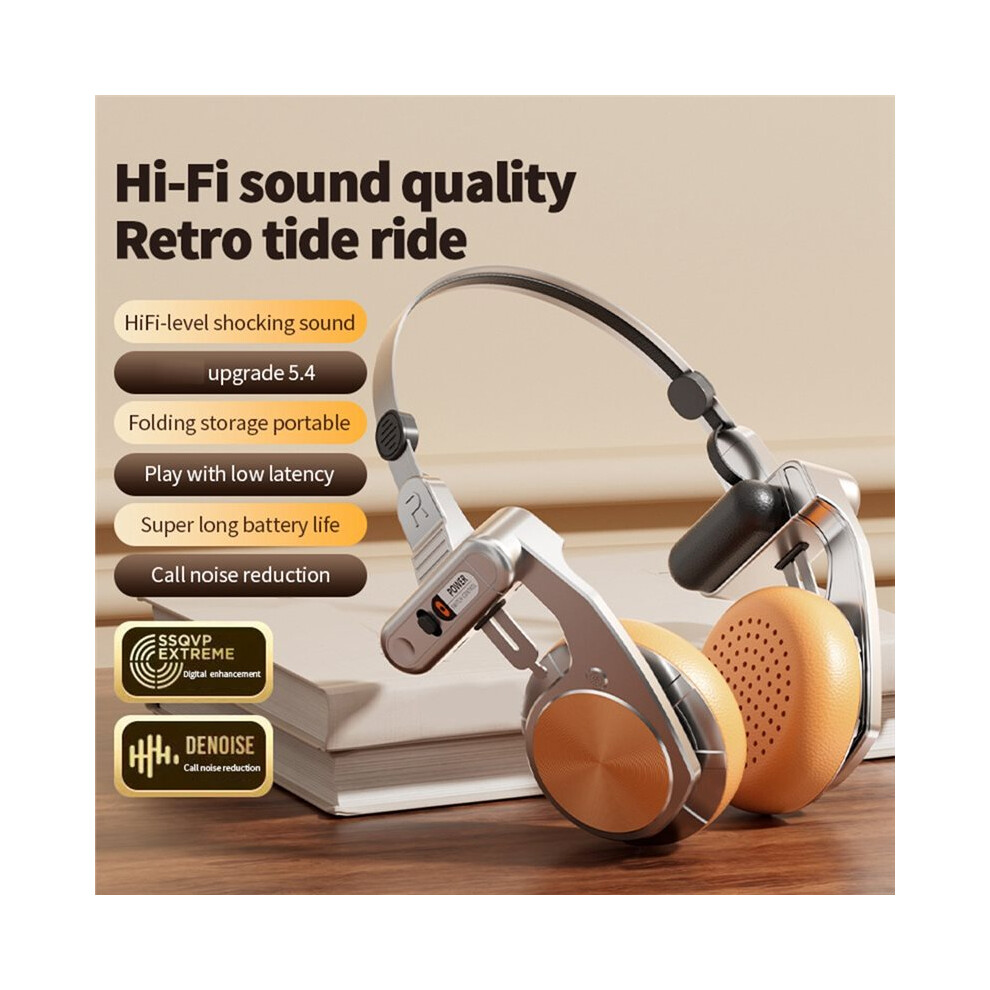 Retro Headphones Wireless Headphones -Ear Headphones Hifi Wireless Foldable Noise Canceling Headphone Orange 6033558010416