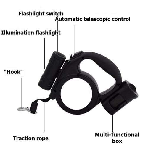 5M Extendable Dog Leash, with A Small Flashlight , Button Control, Suitable for Medium and Small Dogs (20kg) 2