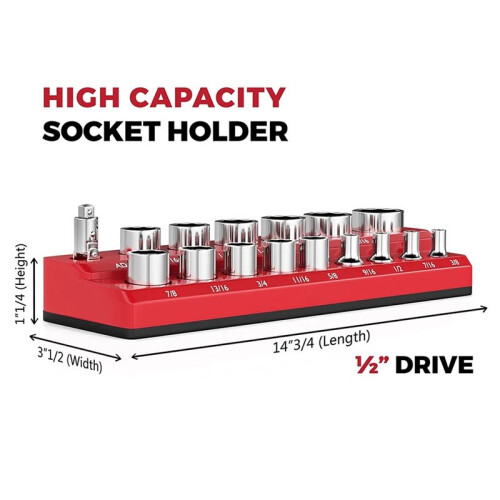 3PCS Magnetic Socket Holder 1/4" 3/8" 1/2" Inch Drive Metric/ Socket Organizer Storage Installation Tool 2