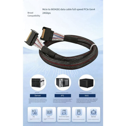 PCIe 4.0 MCIO 8x Naar 2x SFF-8654 SFF-8654 8i Serverkabel, Snelle Dataoverdrachtskabel, Slanke SAS 24 Gbps 1