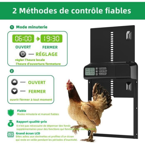 Porta automatica per pollaio in lega di alluminio con timer anti-schiacciamento e display LED programmabile, sicura e resistente 1