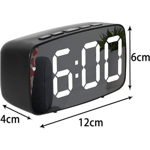 LED Digital Alarm Clock with Mirror Display, Temperature and Date Calendar, Snooze Function, Adjustable Brightness, Black 1