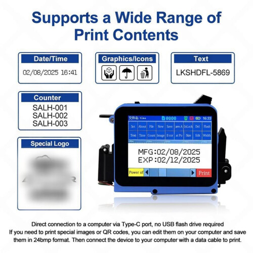 Handheld Inkjetprinter  Draagbare Batchcode Datum Nummer Logo Vervaldatum Labelprinter met 25 Talen Inktlint 1