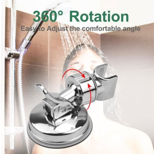 Shower Head Holder with 360 Suction Cup, Adjustable Chrome Silver Wall Mount for Bathroom Use 1