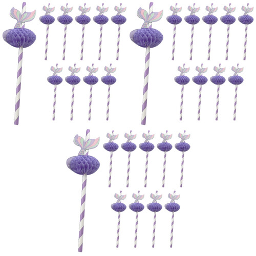 150Pièces Pailles Papier Violet Design Sirène