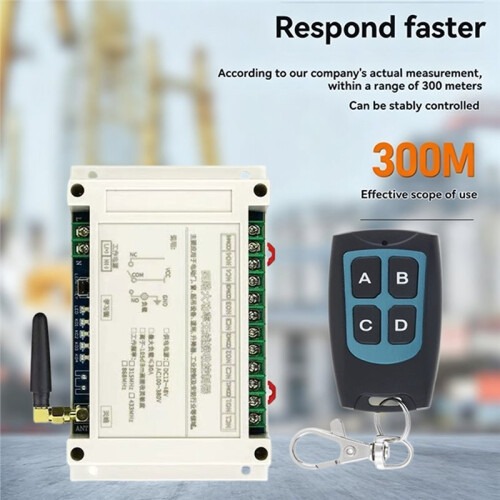 300M AC 220V-380V 4CH Wireless Remote Control 30A Garage Doors  Transmitter LED Light  Relay+315MHz Receiver 1