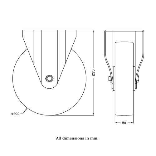 Parnells 200mm stainless steel fixed castor with grey electrically conductive thermoplast 1