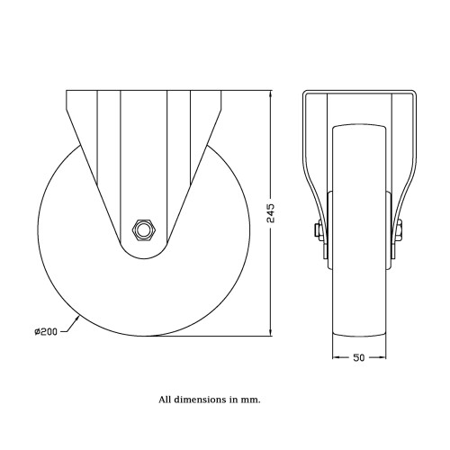 Parnells 200mm stainless steel fixed castor with grey electrically conductive thermoplast 1