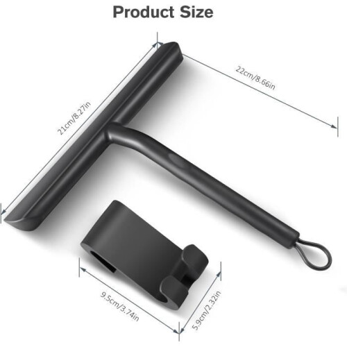 Tergivetro in silicone per porte doccia, finestre auto e specchi con supporto, 21 cm, nero, resistente e pratico 1