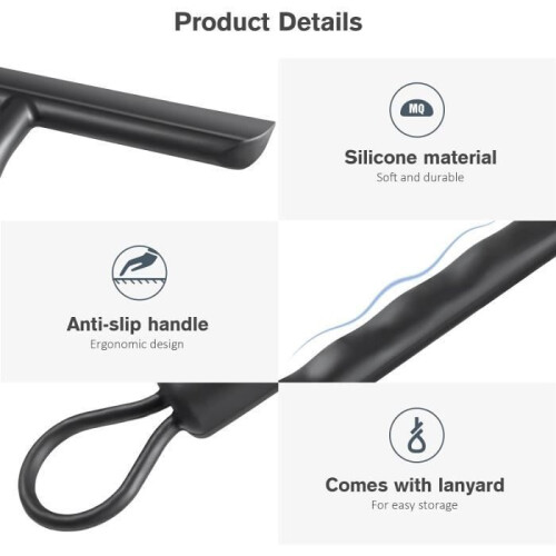 Tergivetro in silicone per porte doccia, finestre auto e specchi con supporto, 21 cm, nero, resistente e pratico 2