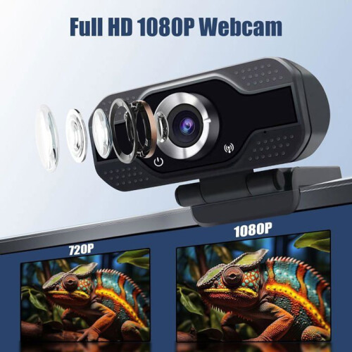 Webcam per PC con microfono e treppiede, Full HD 1080p, fotocamera USB plug and play per computer desktop, videoconferenze e streaming 1