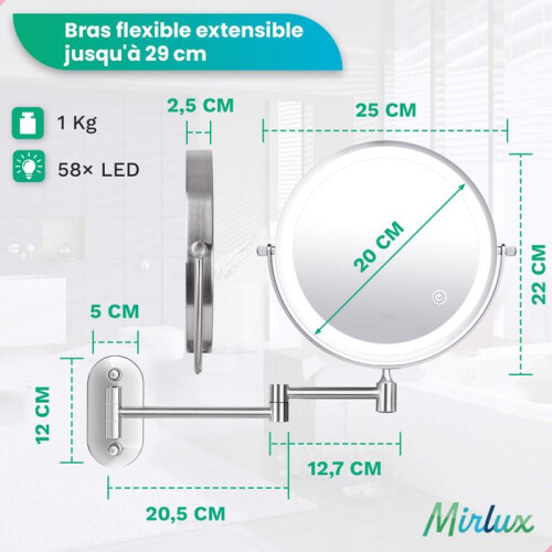 LED Makeup Mirror, 10X Magnification, Round Wall Mounted Shaving Mirror for Bathroom Use, Adjustable Brightness, Space Saving Design 2