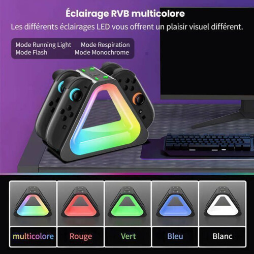 Σταθμός φόρτισης συμβατός με Switch 2, με φώτα RGB, καλώδιο Type-C και γρήγορη φόρτιση 2