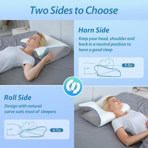 Ergonomic Cervical Pillow, Orthopedic Memory Foam Neck Support Pillow for Side and Back Sleepers, Grey 2