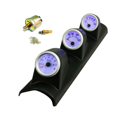 Black Mount 3 Meter Panel Including Tachometer Temperature And