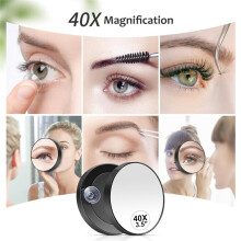 Specchio Ingranditore 40X, Rotondo e Compatto da 3,5 Pollici con Ventosa, Ideale per Trucco, Sopracciglia e Barba, Perfetto Anche In Viaggio.