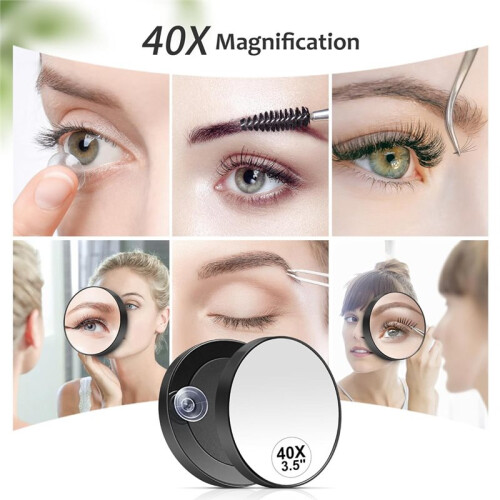 Espelho de Aumento 40x, Redondo e Compacto de 8,9 cm (3,5 Polegadas), com Ventosa, Ideal para Maquiagem, Sobrancelhas e Barba, Perfeito para Viagens.