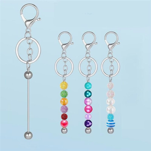 30Pcs Beadable Keychain Bars, Beadable Keychains Bar Blanks DIY Beaded Keychain Kit Making Keychain Bead Kit
