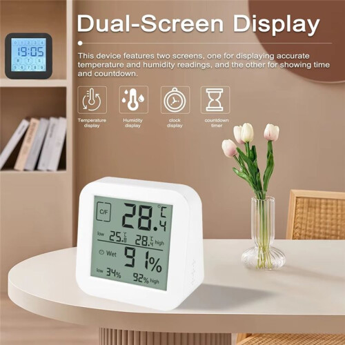 LCD Digital Hygrothermograph Indoor Multifunctional Dual-Screen Humidity and Temperature Meter Table Clock 2