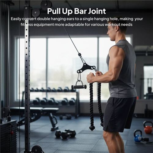 Fitness Cable Machine Pull Down Bar with Double to Single Adaptor Plate Spreader Bar Strength Training Equipment Silver 2