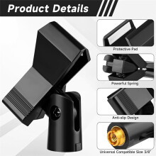4 Piece Mic Clips for Stands Set Adjustable Mic Holders with Adapters, Wireless Mic & Clamp for Mic Stands