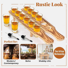 Shot Glass Holder Tray Bulk Set - 12 Pcs Clear Shot Glasses Set, Bottle Pourers, - Tequila Glasses with Wooden Tray