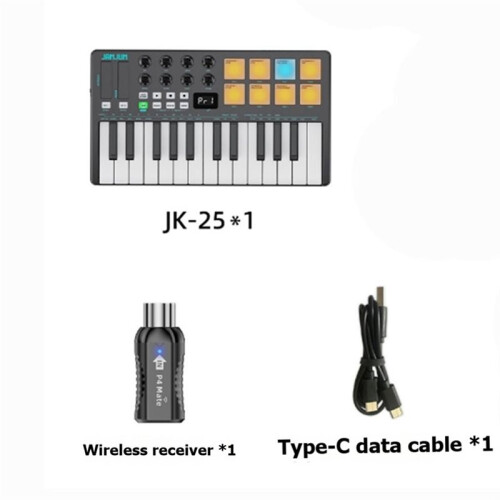 JAMJUM MIDI Control Keyboard with Drum Pad/Knob, Wireless MIDI Controller with 25 Velocity Sensitive Keys 8 RGB Backlit 1