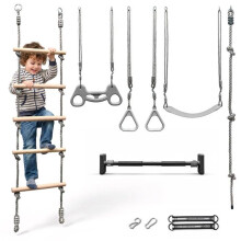 Kit de gymnastique - HYPERMOTION - 6-en-1 - Sans perçage (88-120 cm) - Charge 100 kg - Bois & acier, EN71