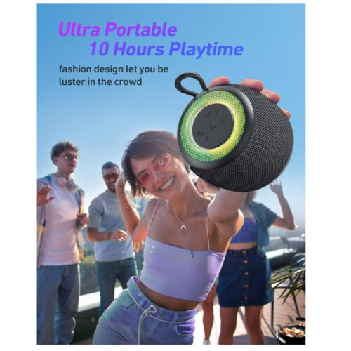 Enceinte Bluetooth 5.3 portable avec basses stéréo, compacte, résistante à l'eau (IPX5), éclairage RGB 1