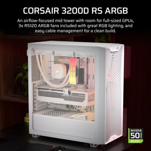 Corsair PC Behuizing - CORSAIR - 3200D RS ARGB - Mid Tower - 3 RS120 ARGB ventilatoren - Wit 2