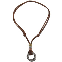 Mode Hommes RéTro Cordon en Cuir Collier Double Cercle Anneau Pendentif Bijoux Cadeau