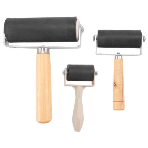 3 Pack Rubber-Roller Brayer Rollers 1.4/2.4/4 Inch Art  Roller for Printmaking,Ink,Wallpapers Stamping Gluing Tools