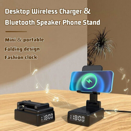 Ηχείο Bluetooth 5 σε 1 με ασύρματο φορτιστή, ξυπνητήρι και βάση για tablet, δώρο εργάτη 1