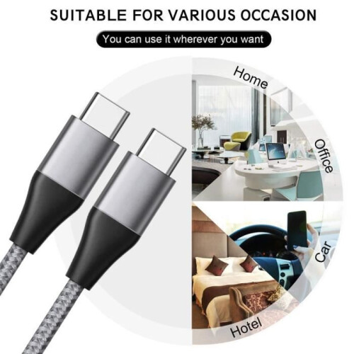 Καλώδιο φόρτισης USB C σε USB C 3A, πλεγμένο νάιλον 1 μ, γκρι, συμβατό με Samsung S26 S25 S24 S23 2