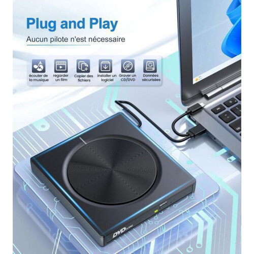 Εξωτερικός εγγραφέας και αναγνώστης CD/DVD, USB 3.0 και USB-C με 2 θύρες USB-A, 2 θύρες USB-C και 1