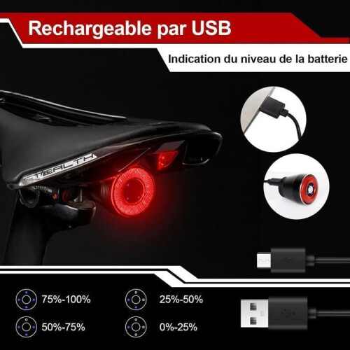 Πίσω Φως Ποδηλάτου Επαναφορτιζόμενο με USB, Αδιάβροχο IPX6, 3 Λειτουργίες LED, Αυτόμα 2