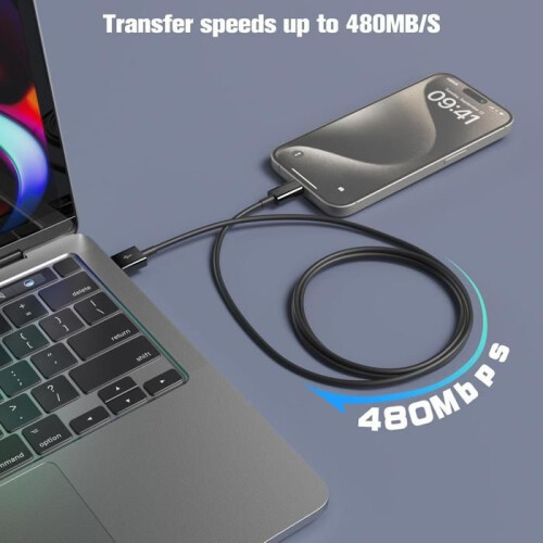 Καλώδιο φόρτισης USB C συμβατό με iPhone 16 και 15 και Android, γρήγορη φόρτιση, μαύρο, 2 μ 1
