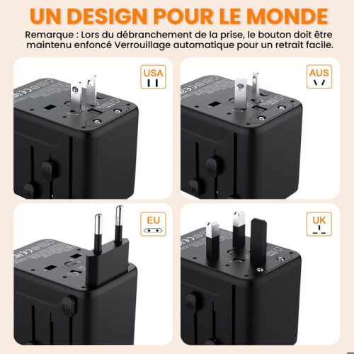 Καθολικός αντάπτορας ταξιδιού 25W με 2 θύρες USB-C και 2 θύρες USB-A, συμβατός με 180+ χώρ 1