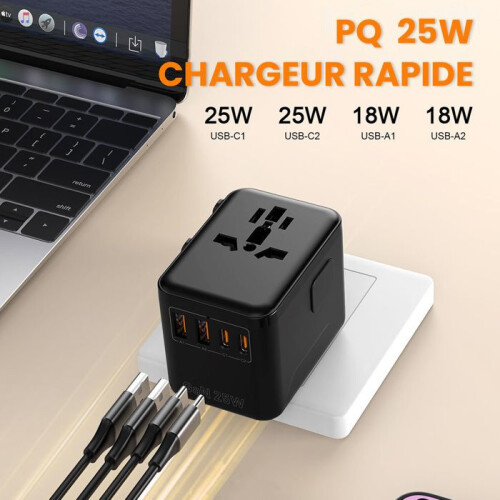 Καθολικός αντάπτορας ταξιδιού 25W με 2 θύρες USB-C και 2 θύρες USB-A, συμβατός με 180+ χώρ 2