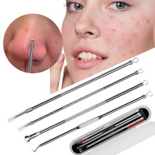 (Silver) 4PCS Blackhead Remover Acne Needle Tools Set Face Cleaning Black Dots Pimple Comedone Extractor Pore Cleaner Skin Care Products