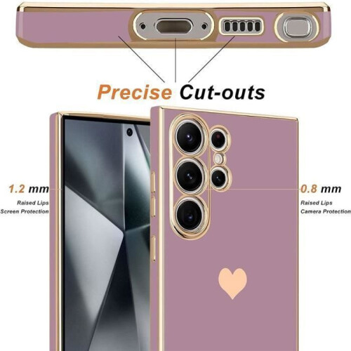 Θήκη για Samsung Galaxy S22 Ultra, Αντικραδασμική Προστασία, Μοτίβο Καρδιάς, Μωβ με 2 Γυαλι 1