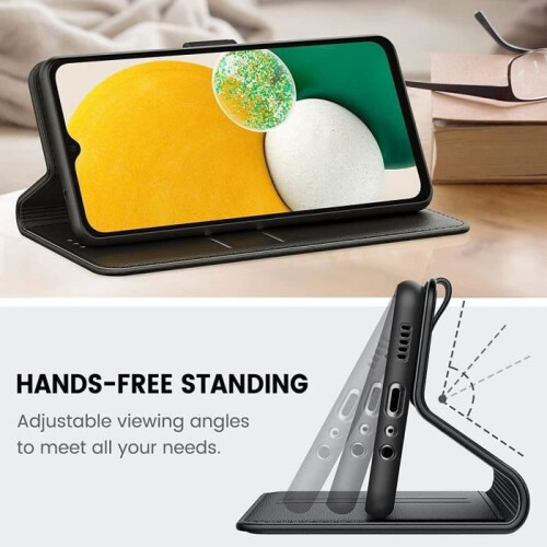 Θήκη για Samsung A14 4G 5G με υφή δέρματος, αντικραδασμική πλήρης προστασία, μαύρη, με 2 2