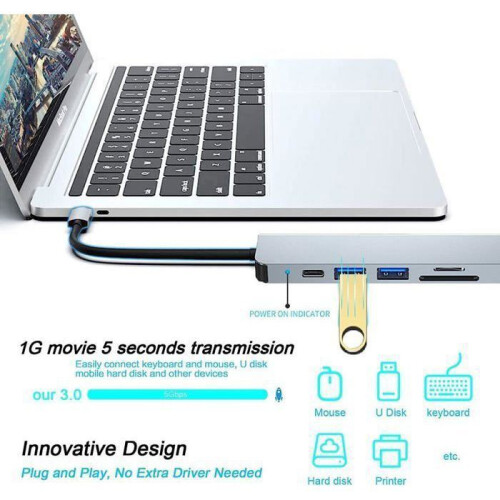 Διανομέας USB C 6 σε 1 με θύρα HDMI 4K, 2 θύρες USB, PD 100W, αναγνώστη κάρτας SD και TF, πολυθύρ 2