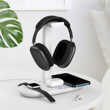 Multi Purpose 4 in 1 Wireless Charging Headphone Stand with Detachable Desk Holder for Headsets,Watch Organizer Station