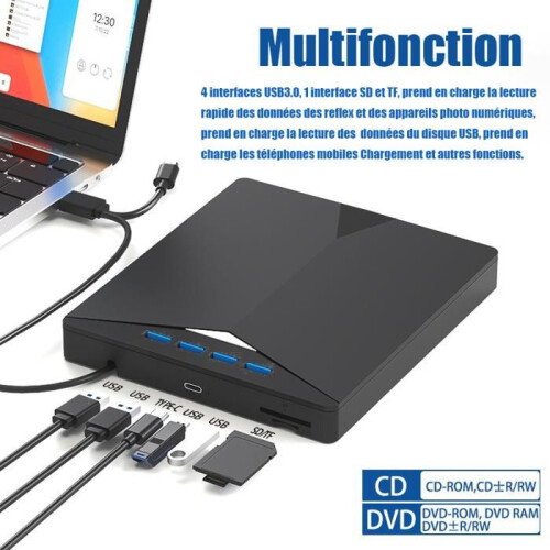 Εξωτερικός φορητός οδηγός και εγγραφέας DVD CD USB 3.0, πολυλειτουργικός 7 σε 1 για Window 1