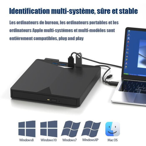 Εξωτερικός φορητός οδηγός και εγγραφέας DVD CD USB 3.0, πολυλειτουργικός 7 σε 1 για Window 2