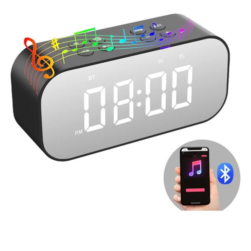 Alarm Clock with  Speaker Small Digital Clock for Heavy Sleepers Mirror LED Display 2