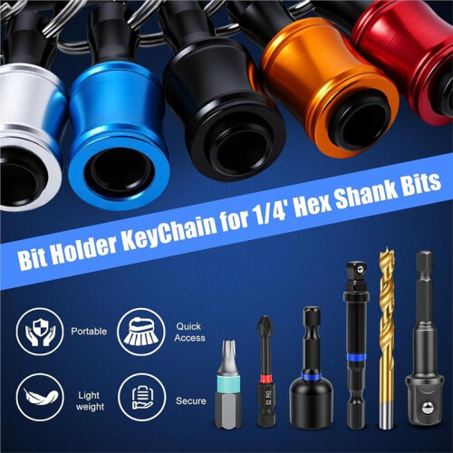 Bit Holder Keychain 2-Pack (6 Per Set),1/4" Hex Shank Quick Release Drill & Screwdriver Bit Holders 2