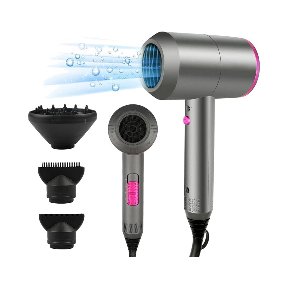 Stoyotu Grey (Grey) Hair Dryer Professional Ionic Hairdryer With 2 Speed 3 Heat Setting Cool Shot Button 1 Diffuser & 2 Concentrator Hairdryers For Women & Man