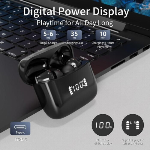 Ασύρματα ακουστικά Bluetooth 5.4 με ANC και ENC, στερεοφωνικά, αδιάβροχα IPX7, 35 ώρες αυτο 1
